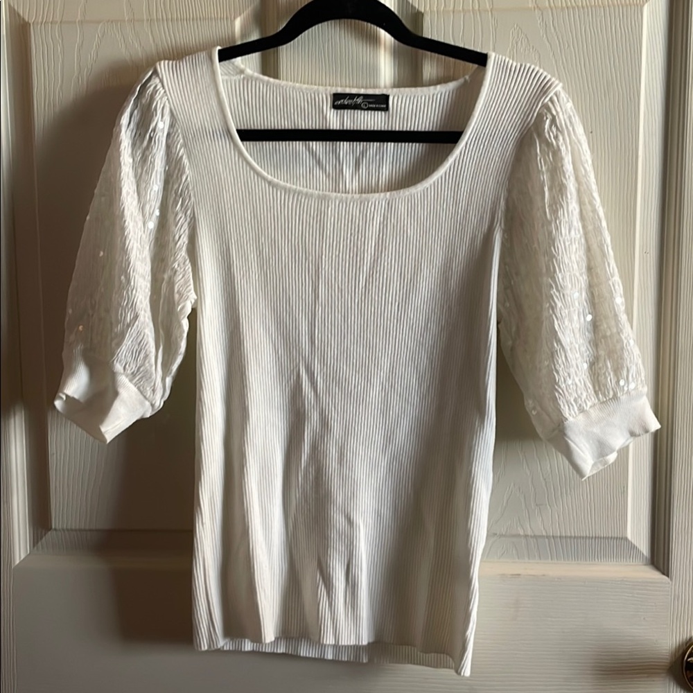 Elegant White Top with Lace Sleeves